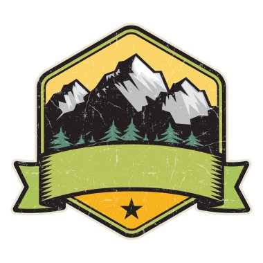 Dağ logosu, damga veya simge tasarım şablonu, vektör çizim