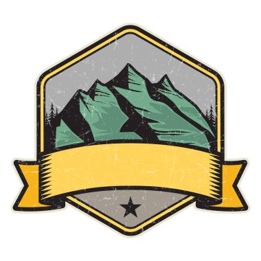 Dağ logosu, damga veya simge tasarım şablonu, vektör çizim