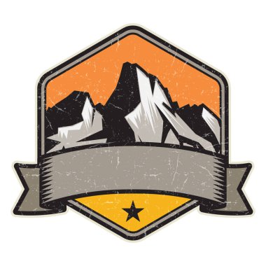 Dağ logosu, damga veya simge tasarım şablonu, vektör çizim
