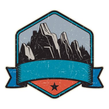 Dağ logosu, damga veya simge tasarım şablonu, vektör çizim