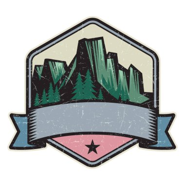 Dağ logosu, damga veya simge tasarım şablonu, vektör çizim