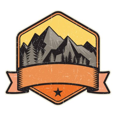 Dağ logosu, damga veya simge tasarım şablonu, vektör çizim