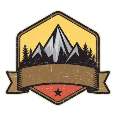 Dağ logosu, damga veya simge tasarım şablonu, vektör çizim