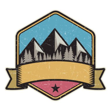 Dağ logosu, damga veya simge tasarım şablonu, vektör çizim