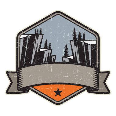 Dağ logosu, damga veya simge tasarım şablonu, vektör çizim