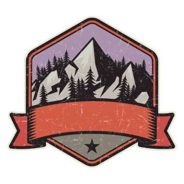 Dağ logosu, damga veya simge tasarım şablonu, vektör çizim