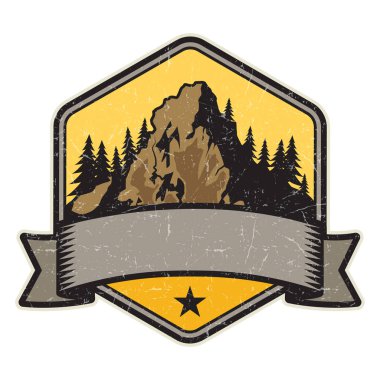 Dağ logosu, damga veya simge tasarım şablonu, vektör çizim