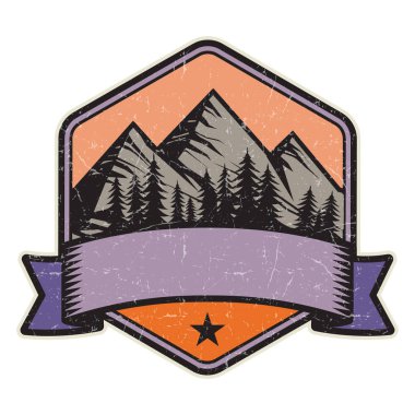 Dağ logosu, damga veya simge tasarım şablonu, vektör çizim