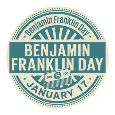 Benjamin Franklin günü, 17 Ocak, lastik damga, illüstrasyon vektör
