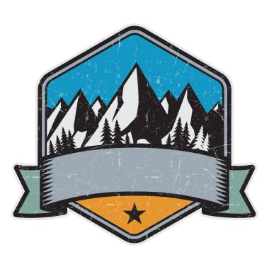 Dağ logosu, damga veya simge tasarım şablonu, vektör çizim