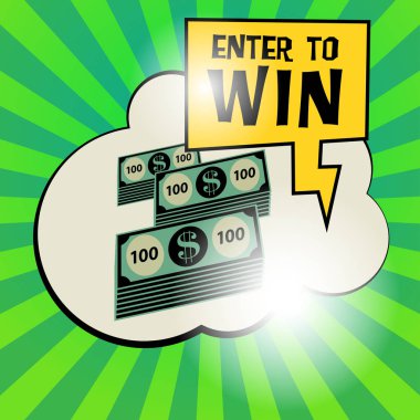 Dolar nakit para sembol ve metinler Enter Win, vektör çizim ile komik patlama