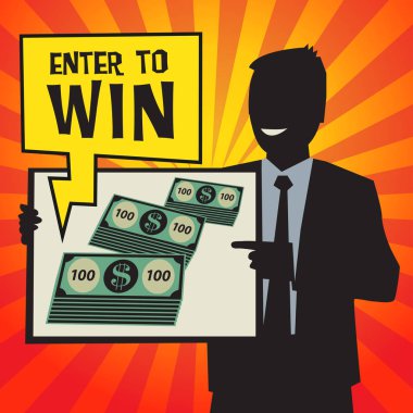 İş kavramı dolar nakit para sembol ve metin Enter Win, vektör çizim