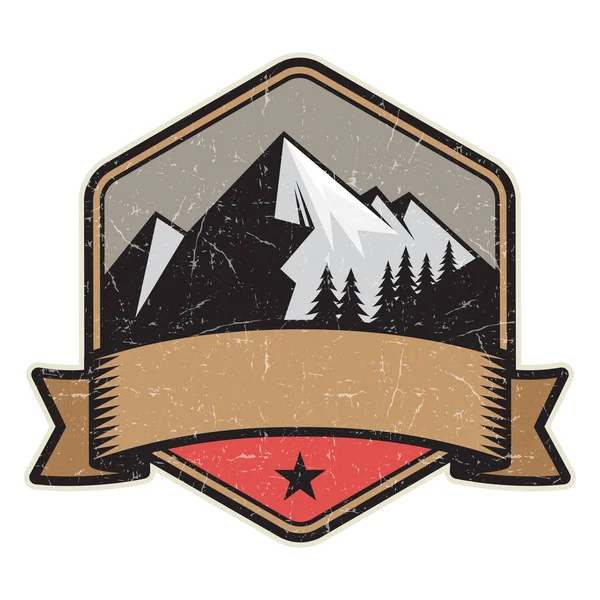 Dağ logosu, damga veya simge tasarım şablonu, vektör çizim