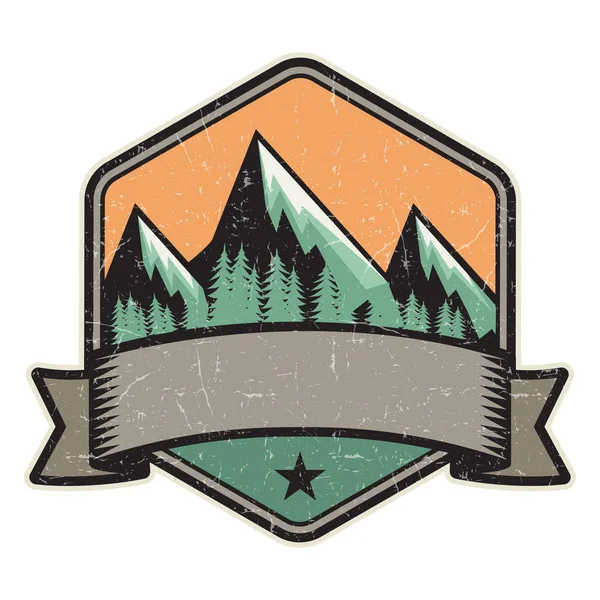 Dağ logosu, damga veya simge tasarım şablonu, vektör çizim