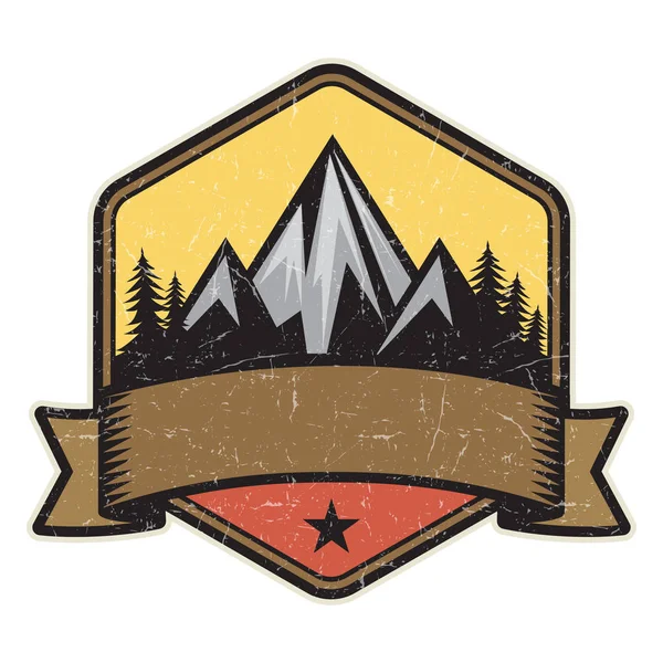 Dağ logosu, damga veya simge tasarım şablonu, vektör çizim