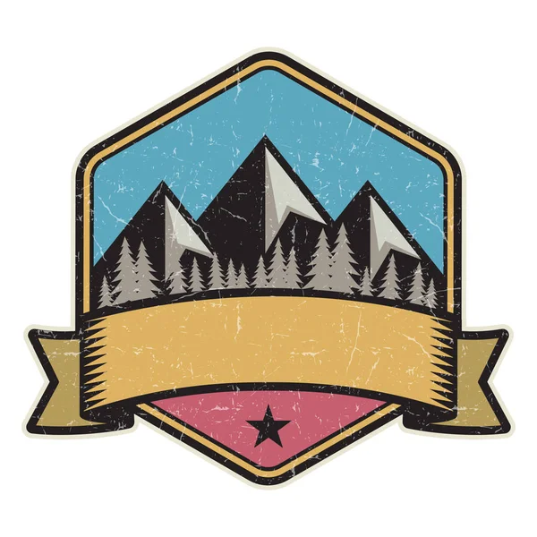 Dağ logosu, damga veya simge tasarım şablonu, vektör çizim