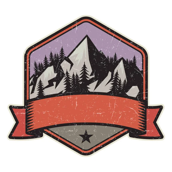 Dağ logosu, damga veya simge tasarım şablonu, vektör çizim