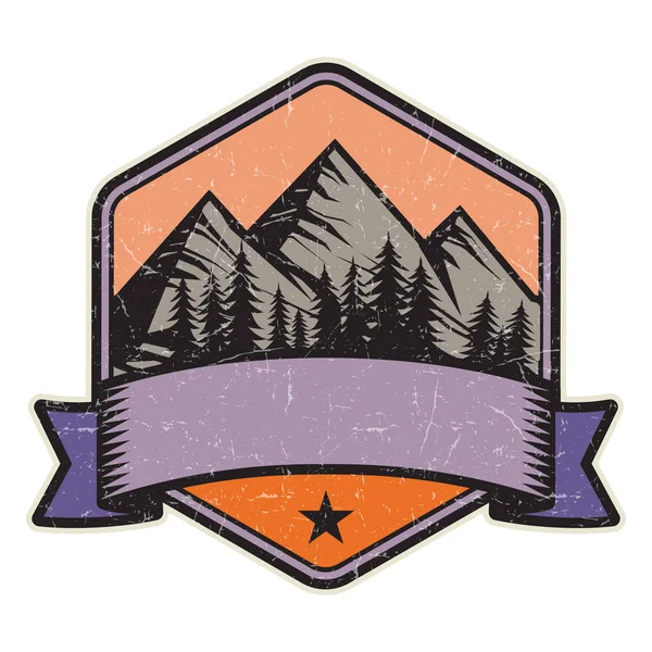 Dağ logosu, damga veya simge tasarım şablonu, vektör çizim