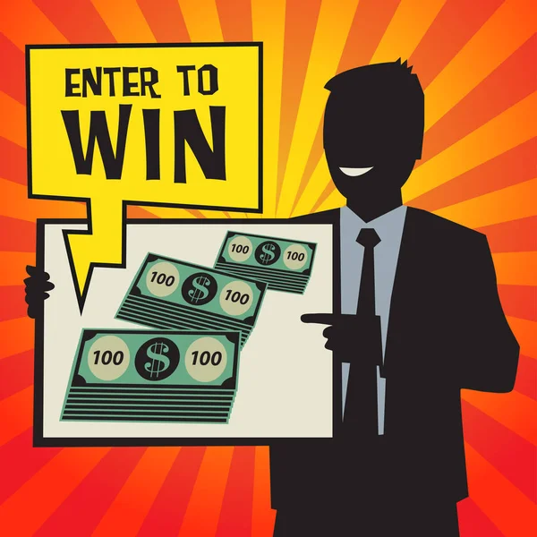 İş kavramı dolar nakit para sembol ve metin Enter Win, vektör çizim