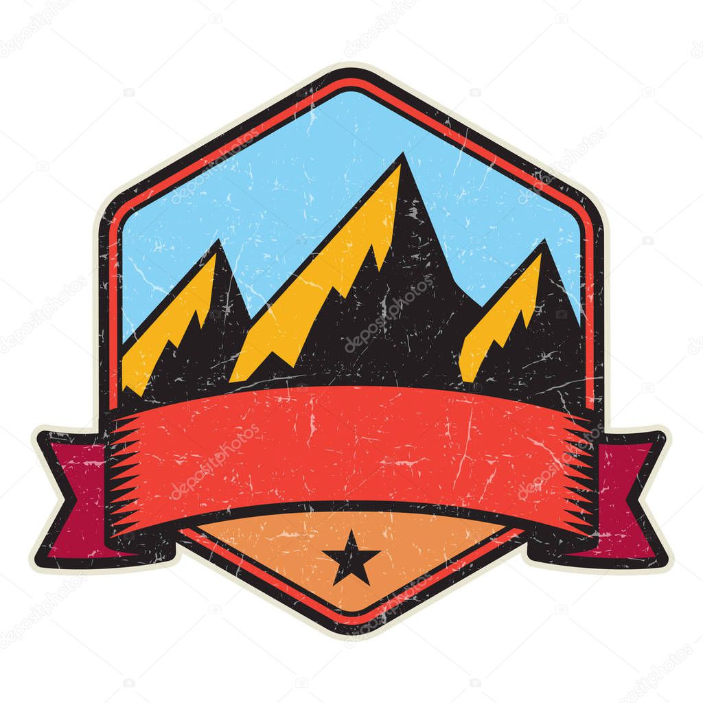 Mountain logo, stamp or symbol design template, vector illustration