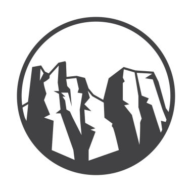 Dağ logo, etiket, rozet ve diğer tasarım. Açık macera işareti veya simge, vektör çizim