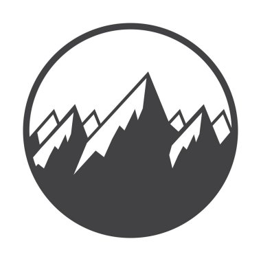 Dağ logo, etiket, rozet ve diğer tasarım. Açık macera işareti veya simge, vektör çizim