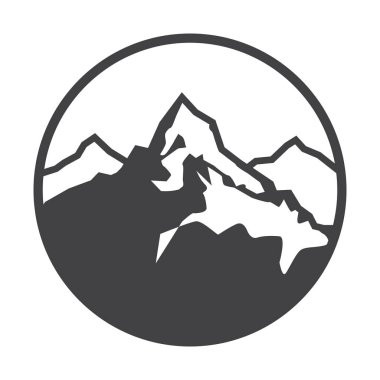 Dağ logo, etiket, rozet ve diğer tasarım. Açık macera işareti veya simge, vektör çizim