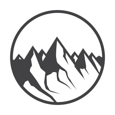 Dağ logo, etiket, rozet ve diğer tasarım. Açık macera işareti veya simge, vektör çizim