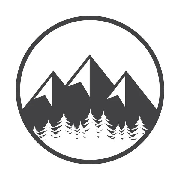 Mountain Logotyp Etikett Badge Och Annan Design Utomhus Äventyr Tecken — Stock vektor