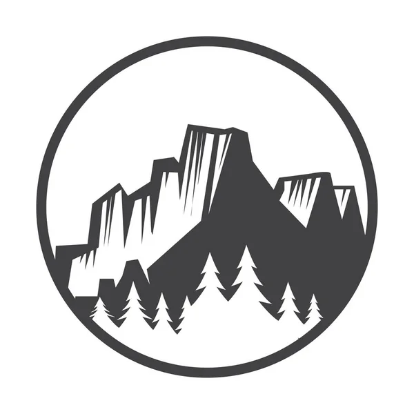 Mountain Logotyp Etikett Badge Och Annan Design Utomhus Äventyr Tecken — Stock vektor