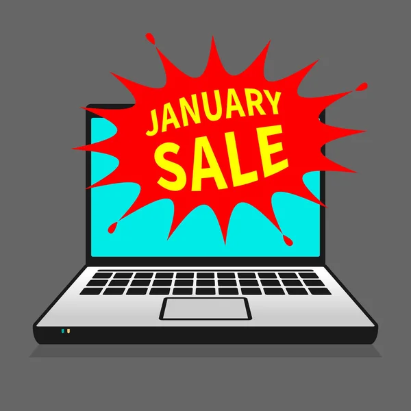 笔记本电脑或笔记本电脑业务概念与文本1月销售矢量插图 — 图库矢量图片