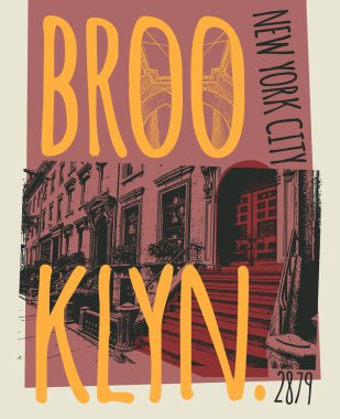 Brooklyn Heights, New York city, düz tasarım, tişört baskı tasarımı veya poster, siluet çizimde illüstrasyon vektör