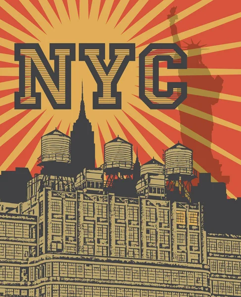 Manhattan New York Illustration Silhouette Flat Design Dessin Shirt Affiche — Image vectorielle