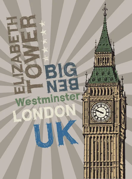 Cartel Abstracto Con Elizabeth Tower Famoso Punto Referencia Londres Ilustración — Vector de stock
