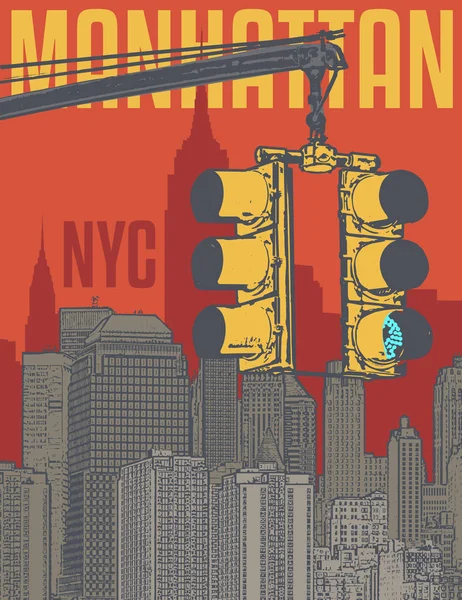 Manhattan Nueva York Luces Calle Silueta Ilustración Diseño Plano Diseño — Vector de stock