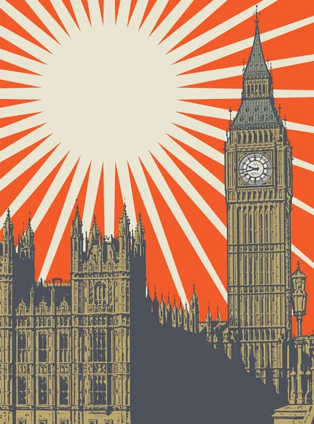 Abstracte Poster Met Palace Westminster Elizabeth Tower Beroemde Bezienswaardigheid Van — Stockvector