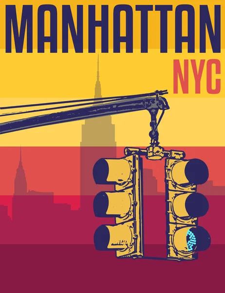 Manhattan New York Luci Stradali Illustrazione Della Silhouette Design Piatto — Vettoriale Stock