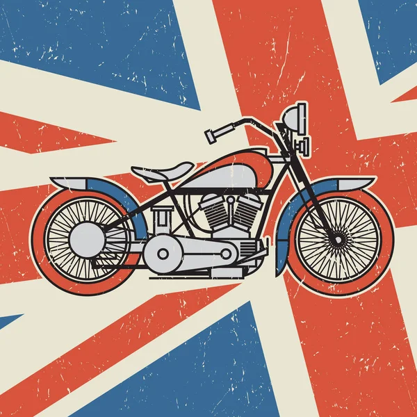 Vintage Moto Sur Fond Drapeau Royaume Uni Affiche Emblème Club — Image vectorielle