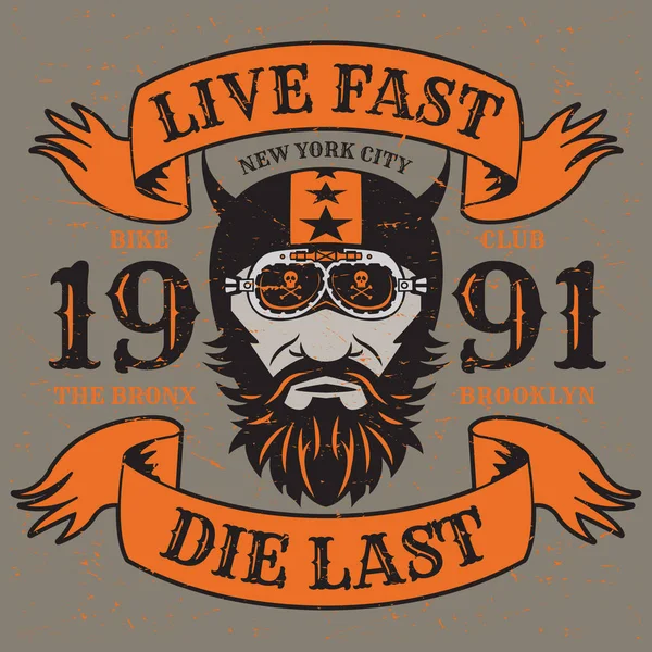 Cartaz Motociclista Com Texto Live Fast Die Last Bikers Shirt — Vetor de Stock