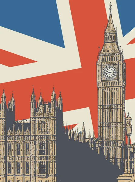 Абстрактный Плакат Вестминстерским Дворцом Елизаветой Тауэр Знаменитой Лондонской Достопримечательностью Векторная — стоковый вектор