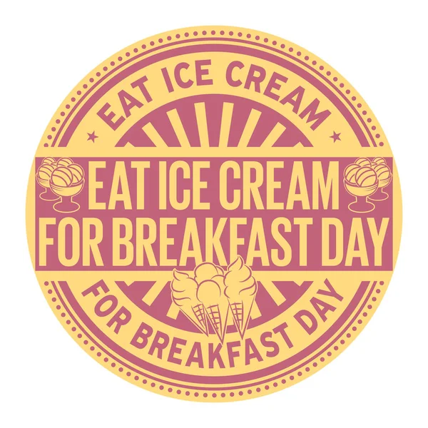 早餐日吃冰淇淋 橡皮图章 矢量插画 — 图库矢量图片