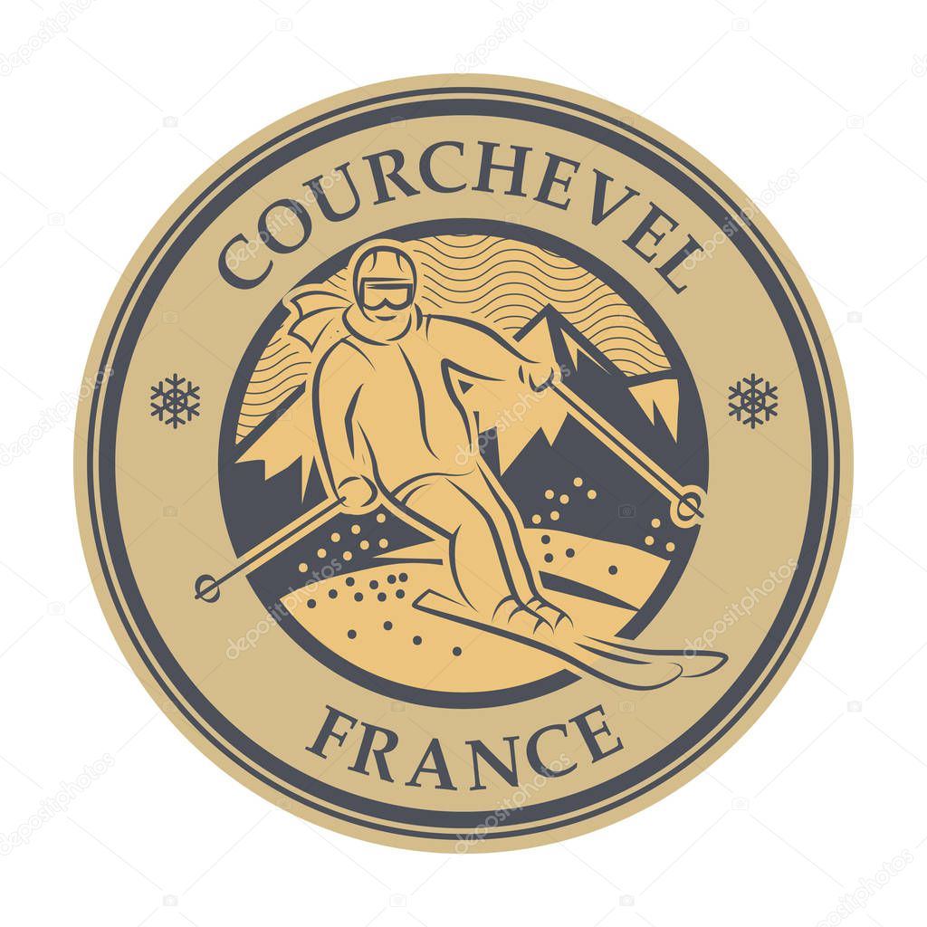 Abstract stamp or emblem with the name of town Courchevel ski resort in France, vector illustration