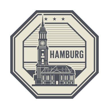 Damga veya etiket St Michaels Kilisesi ve kelimeler Hamburg içinde vektör çizim