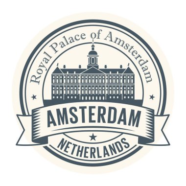 Arka lastik damgası kelimelerle Kraliyet Sarayı, Amsterdam, Hollanda içinde vektör çizim