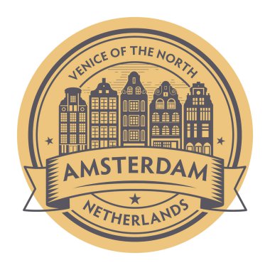 Arka lastik damgası içinde vektör çizim kelimelerle Amsterdam, Hollanda