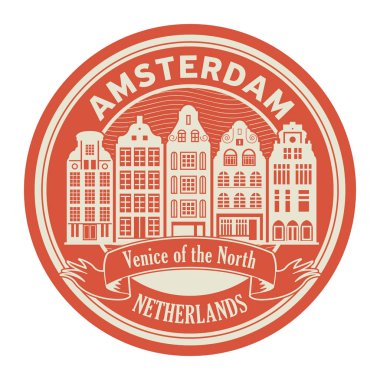 Arka lastik damgası içinde vektör çizim kelimelerle Amsterdam, Hollanda