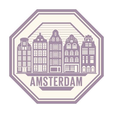 Arka lastik damgası içinde vektör çizim kelimelerle Amsterdam, Hollanda