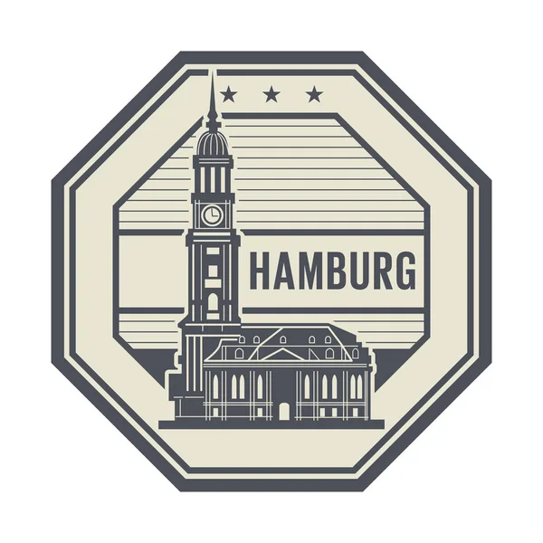 Печать Этикетка Церковью Михаила Словами Гамбург Внутри Векторная Иллюстрация — стоковый вектор