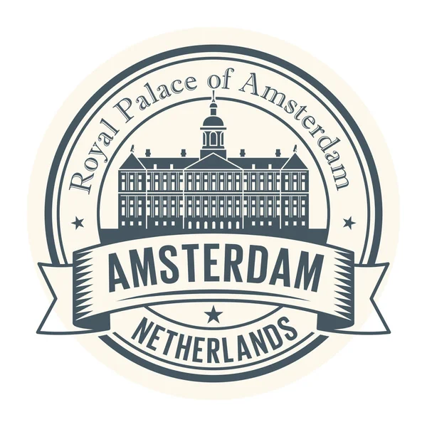 Анотація Штамп Словами Королівського Палацу Всередині Векторні Ілюстрації Амстердам Нідерланди — стоковий вектор