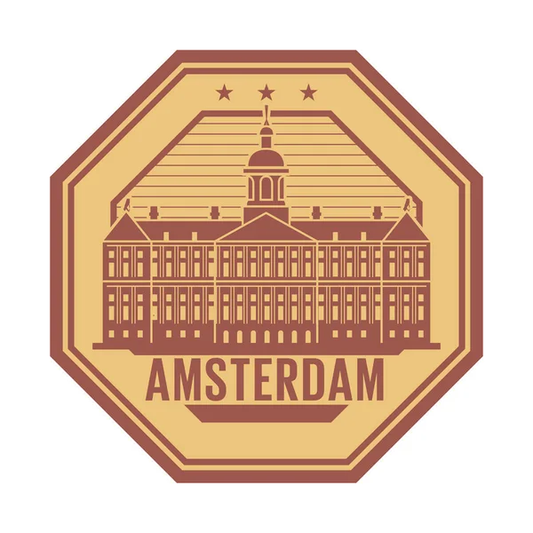 Arka Lastik Damgası Kelimelerle Kraliyet Sarayı Amsterdam Hollanda Içinde Vektör — Stok Vektör